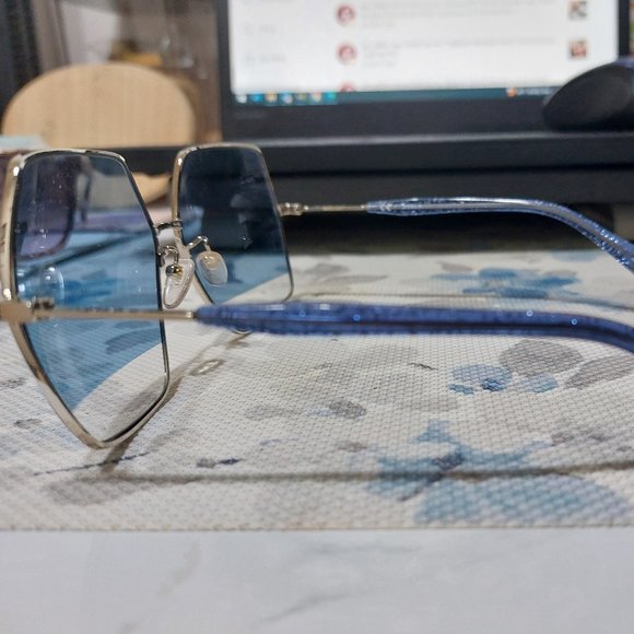 Furla SFU234 Trendy Thin Frames Sunglasses Chic Beautiful Glittering Blue Handle main image 8